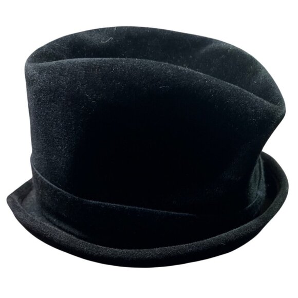 Vintage Marshall Field & Company Black Felt Hat Rhinestone Flower Union Label - Picture 2 of 9